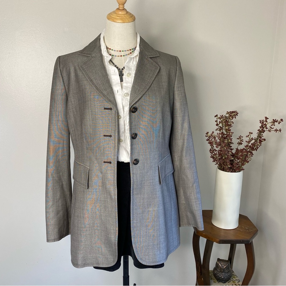 Brownish grey wool silk blend long blazer